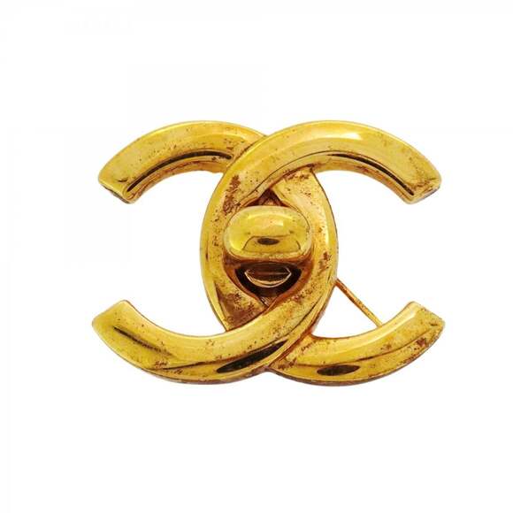 Chanel Coco Mark Turn Lock Brooch GP Plated Gold Women's
